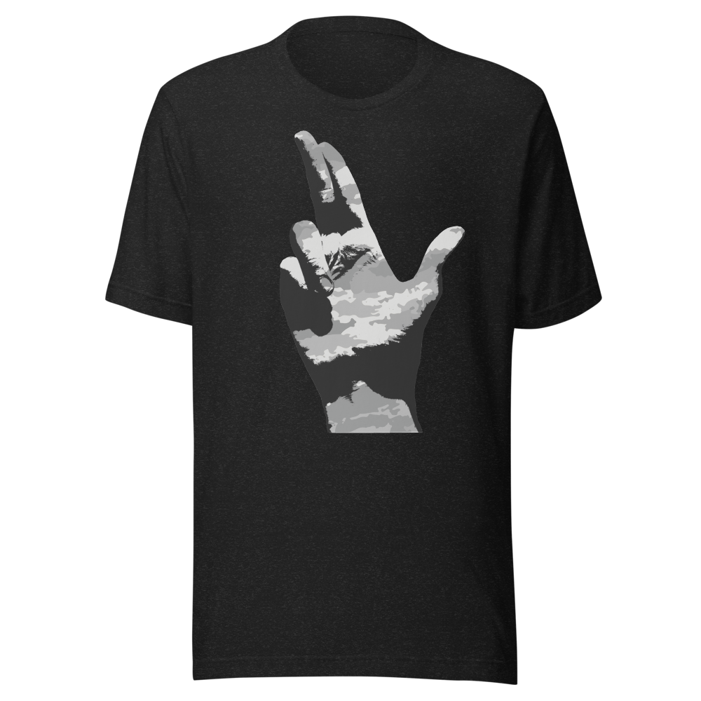 Grey-Camo Gun Finger Unisex t-shirt